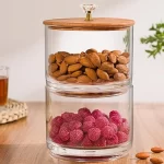 شکلات‌ خوری 2طبقه گرد لیمون مدل درب بامبو کد L2167